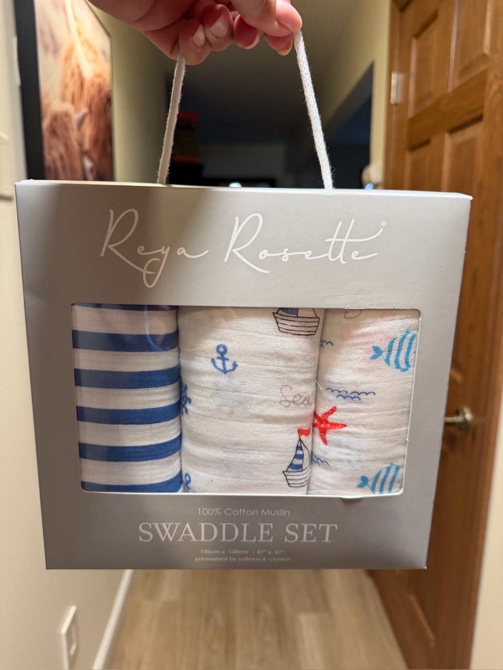 New 3-Pack Baby 100% Cotton Muslin Swaddle Blankets 47x47 Nautical Reya Rosetti